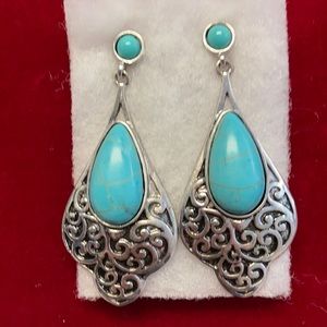 Silver tone turquoise Hanging Earrings
